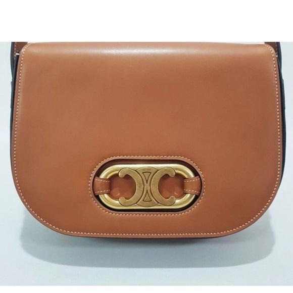 CELINE Triomphe Bag - Maillon - Gold Logo Hardware Brown Leather Crossbody- Rare - Picture 3 of 10